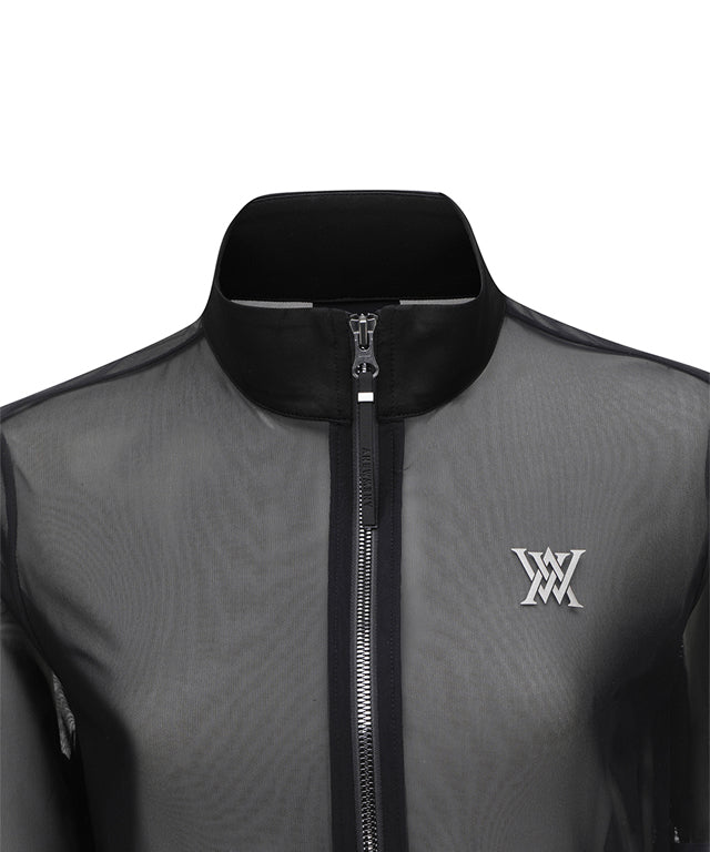 ANEW Golf Women's IT Mesh Full Zip-Up Jacket in black, featuring a stylish design with nickel-colored zippers and stud work on pockets.